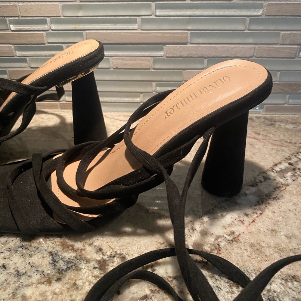 Olivia Miller Black Lace-Up Square Toe Heels